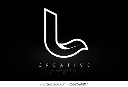 Letter L Monogram Leaf Logo Icon Design with Black and White Colors Vector Illustration.