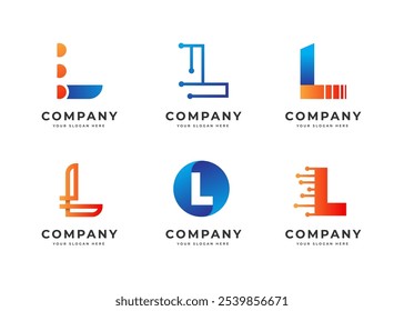 Letter L Monogram Vector Logo Collection. Abstract Gradient Initial Letter L Tech Logo Design Concept. Modern Initial Symbol for Corporate Business Identity. Alphabet Set Vector Logo Illustration