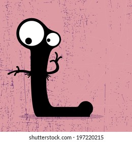 Letter L Monster on grunge background. vector illustration