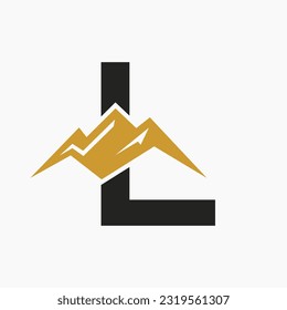 Letter L Mount Logo. Mountain Nature Landscape Logo Combine With Hill Icon and Template