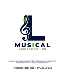 Lettre L avec élément de conception du logo de note de la musique. Utilisable pour les logos professionnels, musicaux, de divertissement, de disque et d'orchestre
