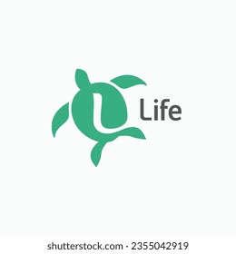 Letter L negative space on turtle shell logo design vector icon illustration