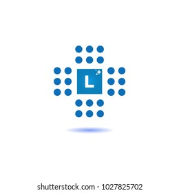Letter L Negative Space Template Vector. Medical Cross Logo Modern Bright Colorful Identity Brand Symbol and App Icon Concept