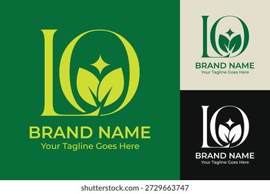 Logotipo do monograma da letra L e O com folha e estrela, tipografia Eco amigável, marca da letra para a marca da natureza, marca orgânica luxuosa, símbolo da planta