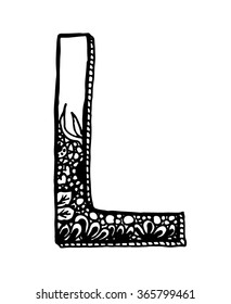 Letter L on white background. Free hand drawn. Vector illustration.
