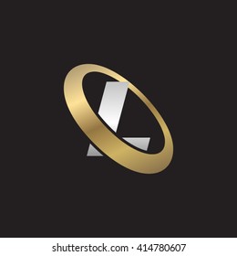 Letter L orbiting swoosh business logo gold silver black background