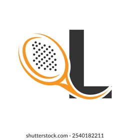 Letra L com modelo de vetor de design de logotipo de raquete de tênis de padel. Beach Table Tennis Club Símbolo. empresa, e identidade da empresa