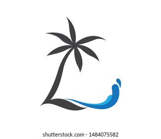 Letter L, Palm Tree and Waves Logo Concept