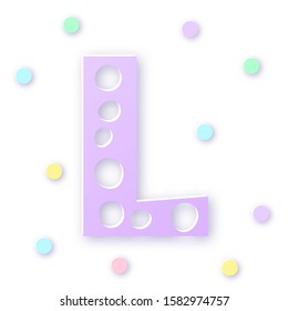 Letter L in paper cut style on white background. Typographic design. Bold capital purple letter