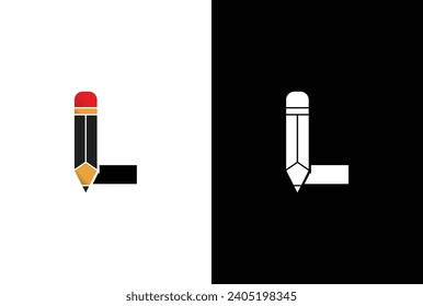 Letter L Pencil Logo Design. Letter L Pencil Vector Icon Graphic Illustration Background Template.