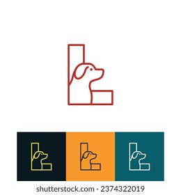 Letter L Pet paw shop of Dog Logo vector, clinic animal store symbol, care veterinary clipart. 