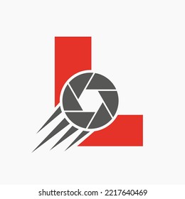 Letter L Photography Logo Camera Lens Concept. Photography Camera Symbol Vector Template