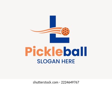 Letter L Pickleball Logo Concept With Moving Pickleball Symbol. Pickle Ball Logotype Vector Template