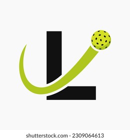 Letter L Pickleball Logo Concept With Moving Pickleball Symbol. Pickle Ball Logotype