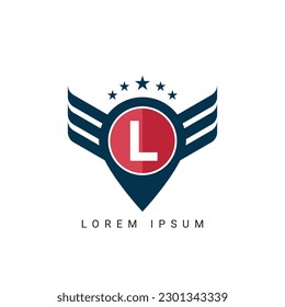 Letter L Pin initial shield with wings logo design