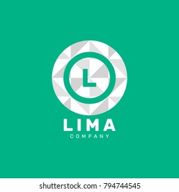 Letter L Pixel Logo Design Template With White Circle Isolated on Green Background. Vector Illustration