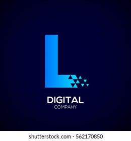 Letter L Pixel logo, Triangle, Blue color, Technology and digital logotype