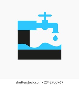 Letter L Plumber Logo Design. Plumbing Logo Symbol With Water and Water Tap Icon