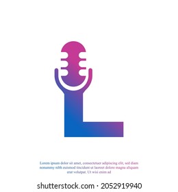 Letter L Podcast Record Logo. Alphabet with Microphone Icon Vector Illustration