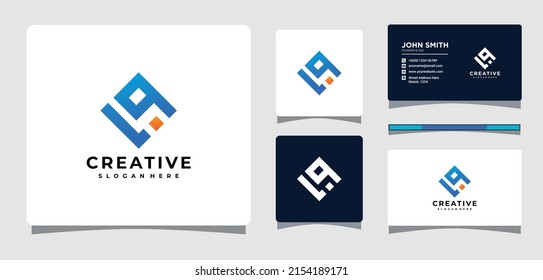 Letter L Q or L P Geometry Logo Template With Business Card Design Inspiration