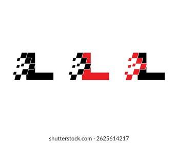 Letter L with racing flag symbol icon design vector isolated transparent background