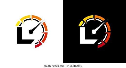 Letter L racing logo, with logo speedometer for racing, workshop, automotive