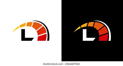 Letter L racing logo, with logo speedometer for racing, workshop, automotive