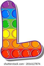 Letter L. Rainbow colored letters in the form of a popular children's game pop it. Bright letters on a white background.  Bright letters on a white background. 