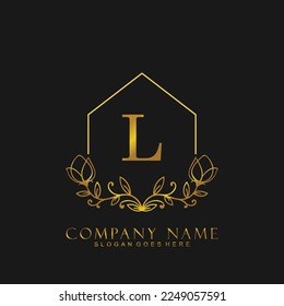 letter L Real estate logo concept. Feminine style Handwritten alphabet with floral in the logo template. Letters and Alphabet for your logo design.