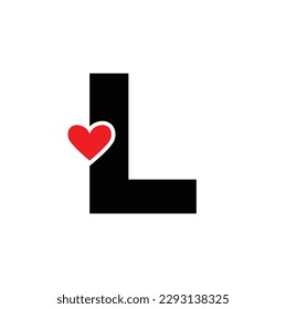 Letter L with red heart monogram. L heart icon.