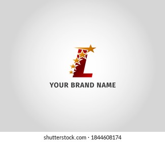 letter L red metallic with five golden star logo template
