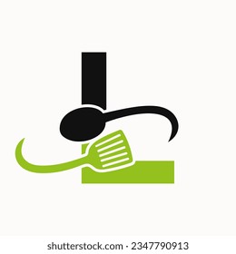 Letter L Restaurant Logo Combined with Spatula and Spoon Icon