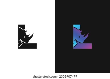 Letter L Rhino logo, combination Letter L and rhino, flat design logo template, vector