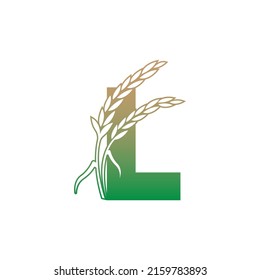 Letter L with rice plant icon illustration template vector