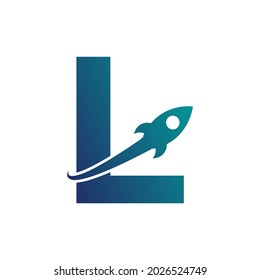 Letter L with Rocket Up and Swoosh Logo Design. Creative Letter Mark Suitable for Company Brand Identity, Travel, Start up, Logistic, Business Logo Template