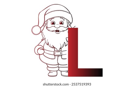 Buchstabe L mit Weihnachtsmann mit Alphabet. Charaktere mit lustigen Ausdrücken stellen verschiedene Posen. Es ist Vektorkunst, also ist es einfach zu bearbeiten.
