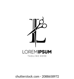 Letter L Scissors And Hair Comb Stylist Logo Design Vector Icon Graphic Emblem Illustration
