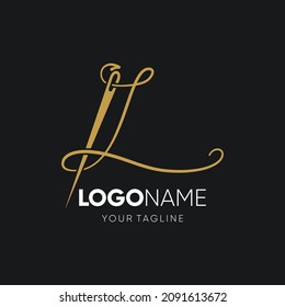 Letter L Sewing Needle Logo Design Vector Icon Graphic Emblem Illustration