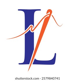 Letter L Sewing Needle Logo Design for Embroider, Textile, Fashion, Cloth, Fabric Symbol