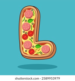 The letter L is in the shape of a pizza