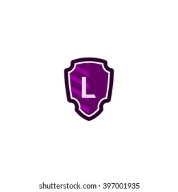  Letter L in shield/crest logo. Alphabet logotype vector design.
