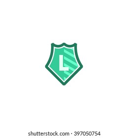  Letter L in shield/crest logo icon. Alphabet logotype vector design template.