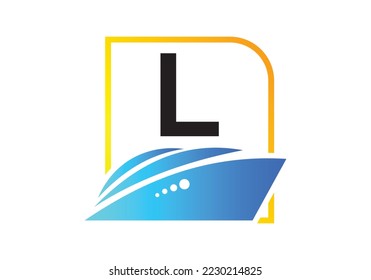 Letter L with the ship, cruise, or boat logo design template, icon sign symbol ocean waves vector illustration.