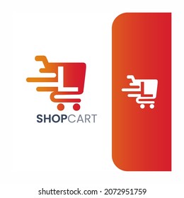 Letter L Shopping Cart Logo, Fast Trolley Shop Icon