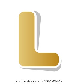 Letter L sign design template element. Vector. Golden gradient icon with white contour and rotated gray shadow at white background.
