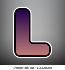 Letter L sign design template element. Vector. Violet gradient icon with black and white linear edges at gray background.