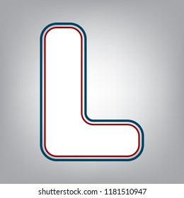 Letter L sign design template element. Vector. Dark red, transparent and midnight green stroke of white icon at grayish background.