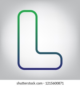 Letter L sign design template element. Vector. Green to blue gradient contour icon at grayish background with light in center.