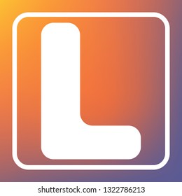 Letter L sign design template element. Vector. White icon on transparent button at orange-violet gradient background.
