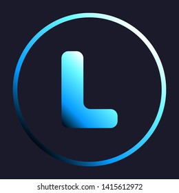 Letter L sign design template element. White, cyan and blue gradient icon as round button in white shell at dark blue background. Illustration.